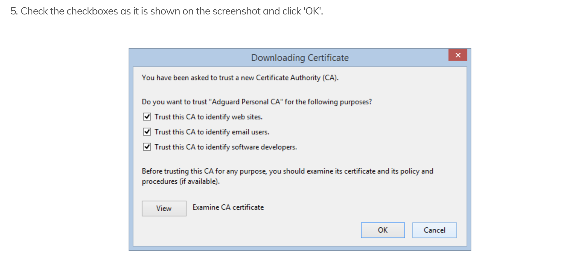 adguard certificate not installed