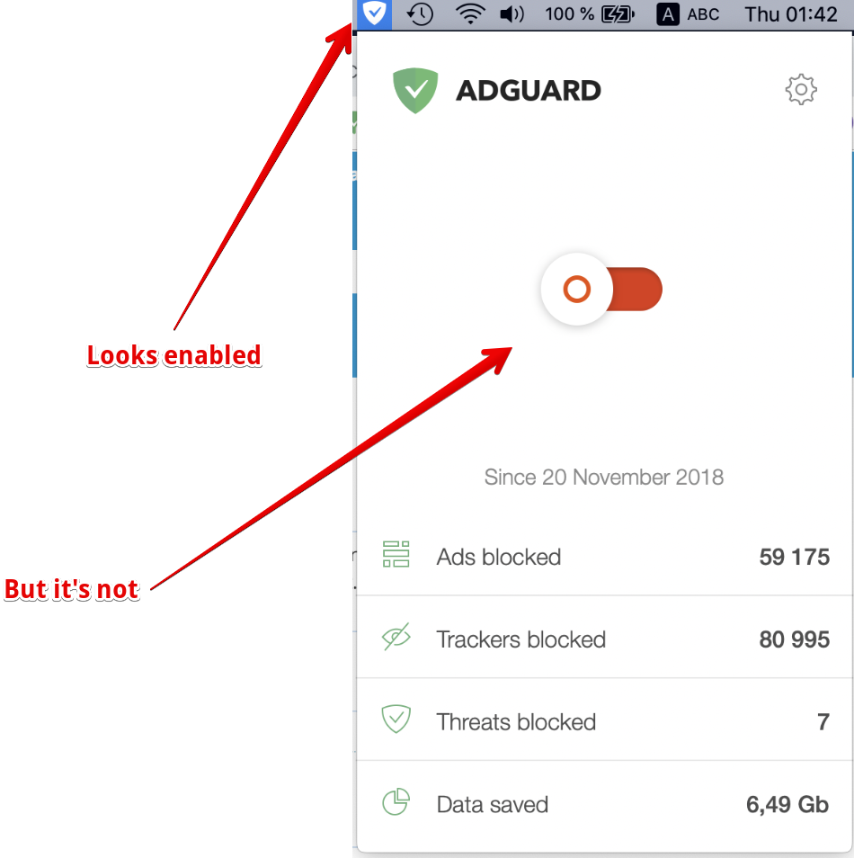 adguard symbol not showing up